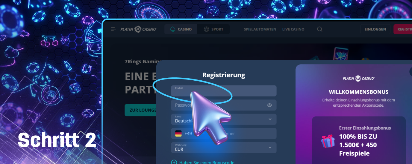Um sich bei Platin Casino anzumelden, geben Sie bitte Ihre Daten ein
